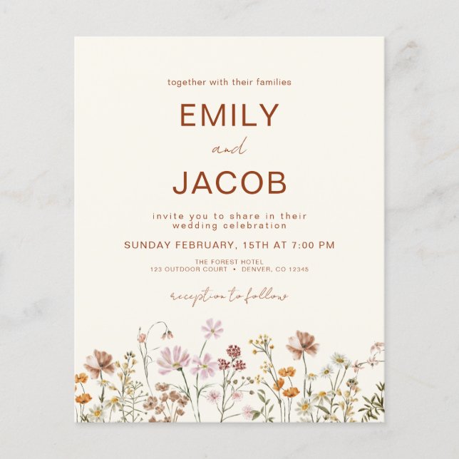 Wildblume Terracotta Botanische Hochzeit Flyer (Vorne)