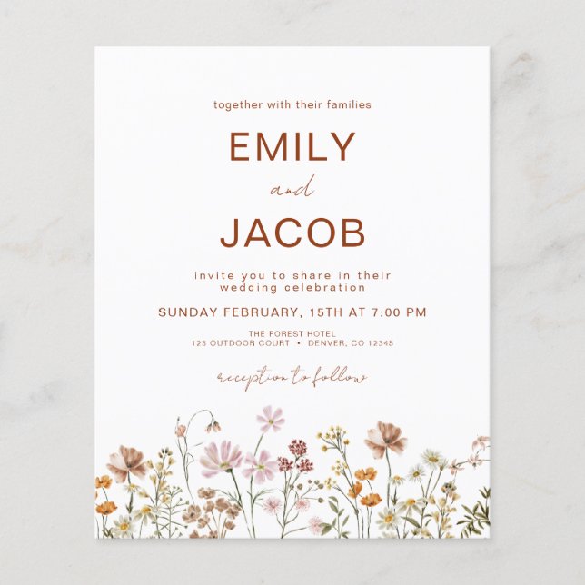 Wildblume Terracotta Botanische Hochzeit Flyer (Vorne)
