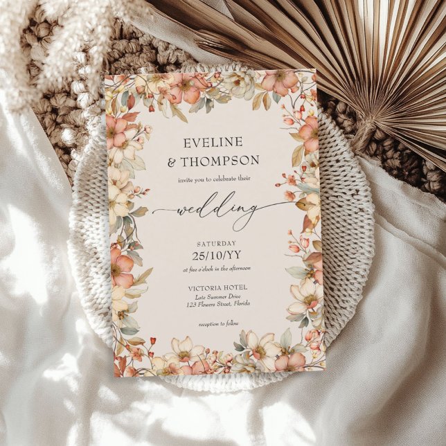 Wildblume Terracotta Einladung (Wildflower Terracotta Floral Watercolor Wedding Invitation)