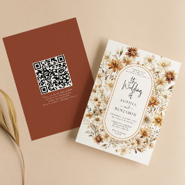 Wildblume Terracotta Floral Boho Wedding QR Code Einladung