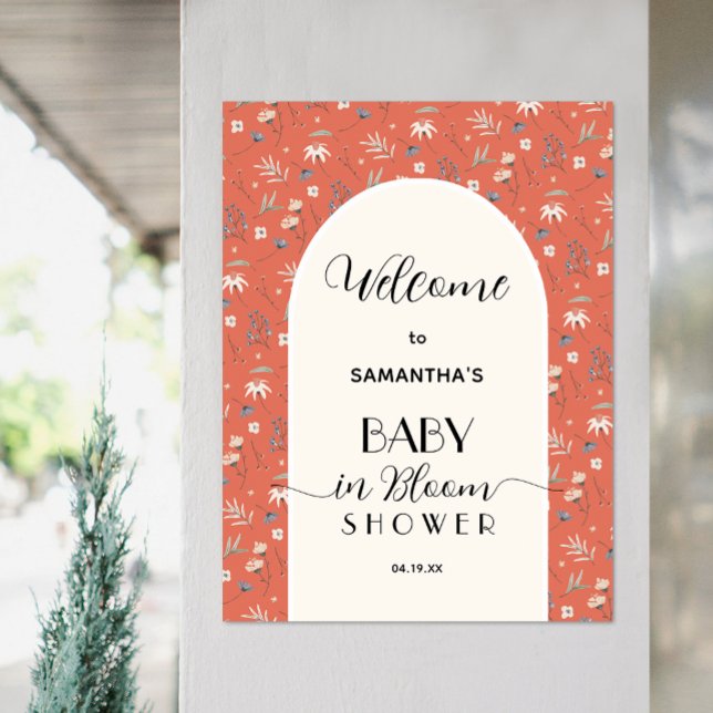 Wildblume Terracotta Kinderdusche Willkommen Poster (Wildflowers on terracotta gender-neutral baby shower welcome poster, PRINTED and/or INSTANT DOWNLOAD)