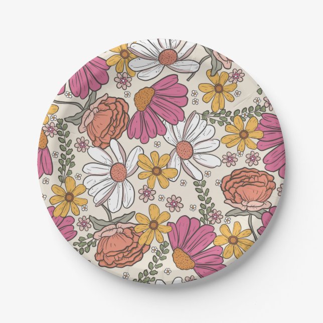 Wildblume Thema Girl Birthday Einladung Pappteller (Vorderseite)