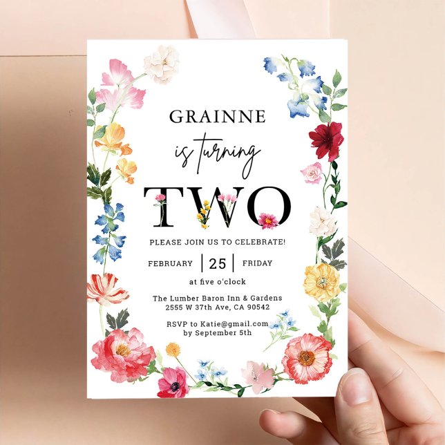 Wildblume Thema Mädchen 2. Geburtstag Einladung (Von Creator hochgeladen)