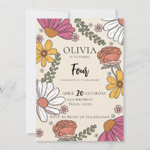 Wildblume Theme Girl Birthday Einladung
