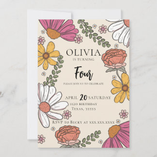 Wildblume Theme Girl Birthday Einladung