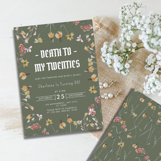 Wildblume Tod bis 20. Geburtstag Einladung (Wildflower Sage Death to My Twenties 30th Birthday Invitation)