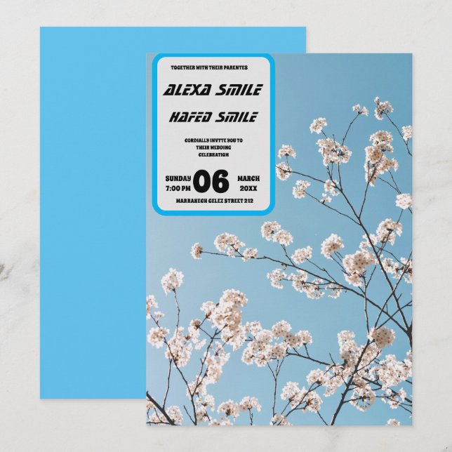 Wildblume-Torfhochzeit Einladung, Hübsches Bett Einladung (Vorne/Hinten)