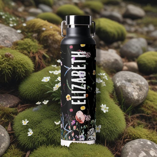 Wildblume Trinkflasche (Wildflower garden design on dark background on a copper vacuum insulated water bottle)