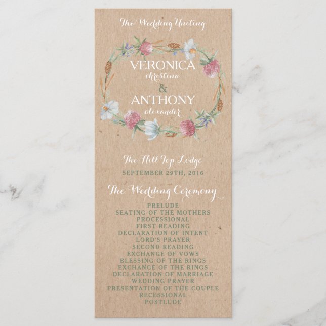 Wildblume über das Hochzeitsprogramm von Kraft Programm (Vorderseite)