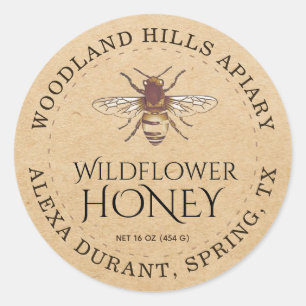 Wildblume und Honeybee Kraft Honey Jar Label Runder Aufkleber