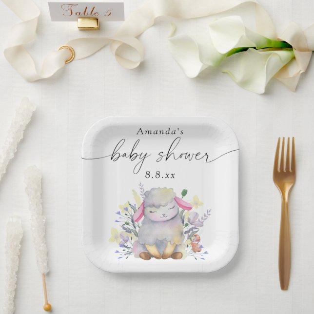 Wildblume und Lamm - Babydusche Pappteller (Hochzeit)