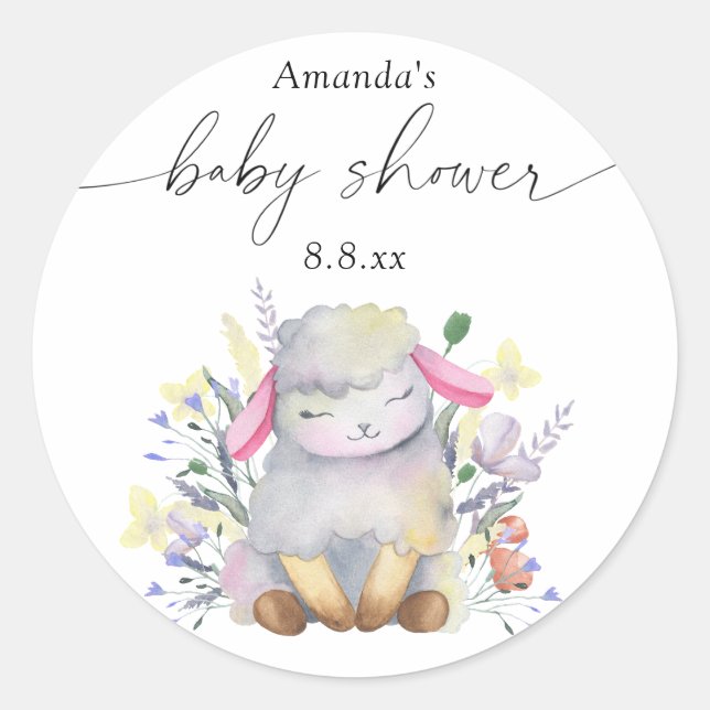 Wildblume und Lamm - Babydusche Runder Aufkleber (Vorderseite)