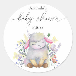 Wildblume und Lamm - Babyparty Runder Aufkleber