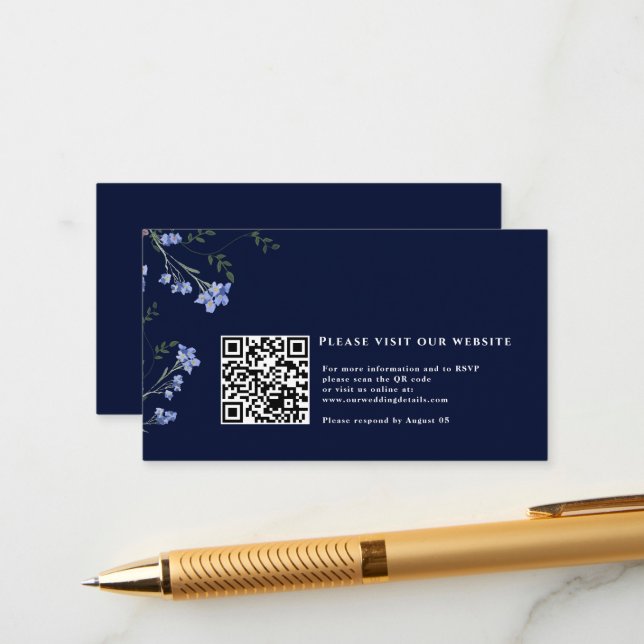 Wildblume und QR-Code für Hochzeiten Begleitkarte (Vorderseite/Rückseite Beispiel)