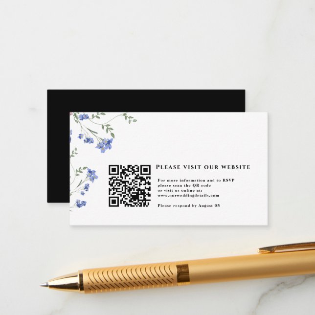 Wildblume und QR-Code für Hochzeiten Begleitkarte (Vorderseite/Rückseite Beispiel)