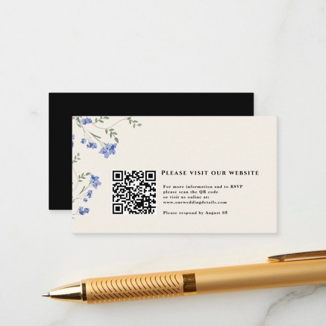 Wildblume und QR-Code für Hochzeiten Begleitkarte (Vorderseite/Rückseite Beispiel)