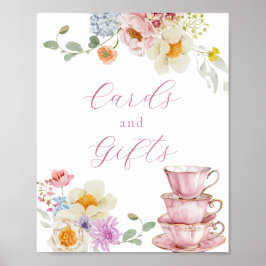 Wildblume und Rosa Teetassen Unterschrift Poster