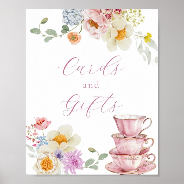 Wildblume und Rosa Teetassen Unterschrift Poster (Vorne)