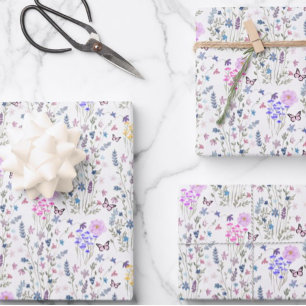 Wildblume und Schmetterlinge Blumengarten Geschenkpapier Set