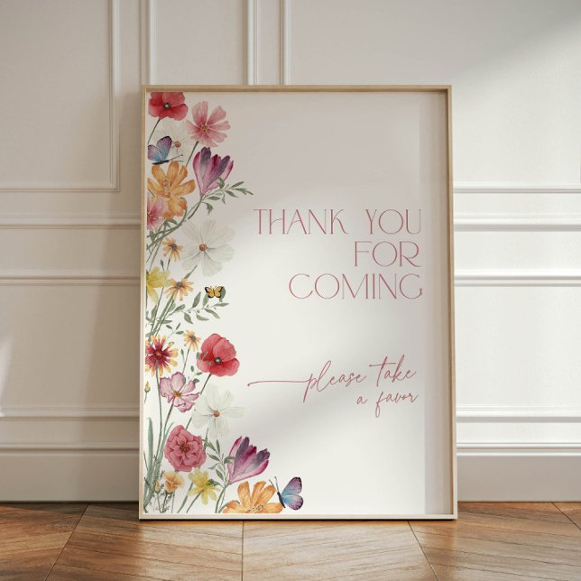 Wildblume und Schmetterlinge Vielen Dank für Ihr K Sockelschild (Wildflower and butterflies thank you for coming sign)