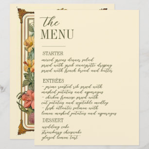 Wildblume Viktorianisches Verziertes Hochzeitmenü
