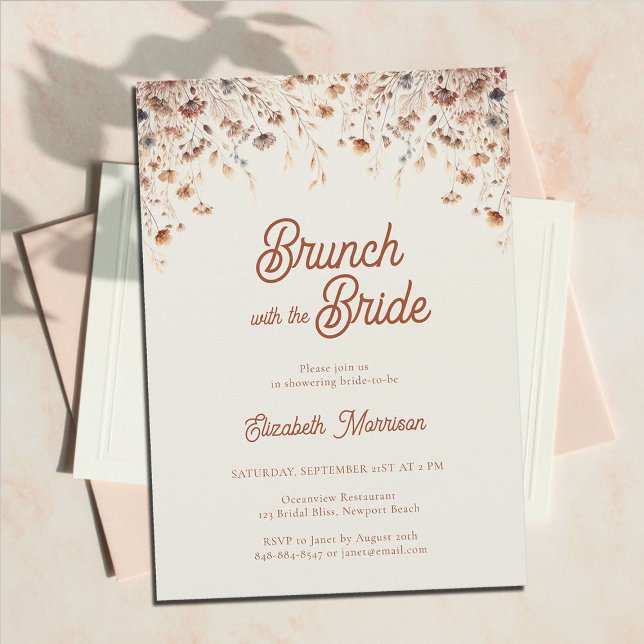 Wildblume Vintag Terracotta Brause Dusche Einladung (terracotta bridal brunch shower invitation wildflowers watercolor boho chic modern elegant classy)