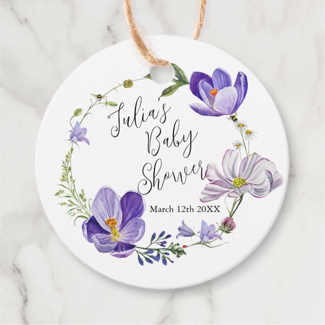 Wildblume Violet Babydusche Geschenkanhänger (Vorderseite)
