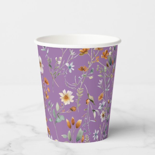 Wildblume von lila Papiersorten Pappbecher (Rückseite)