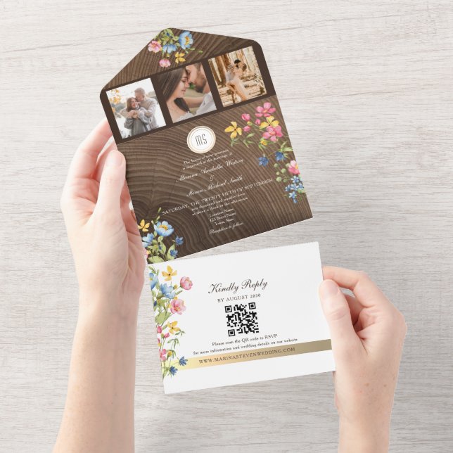 Wildblume Waldland Rustic Boho Wedding All In One Einladung (Abreißen)