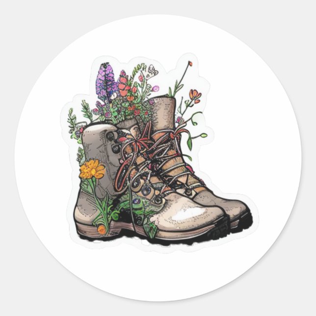Wildblume Wanderboot: Erleben Sie ungezügelten Fre Runder Aufkleber (Vorderseite)