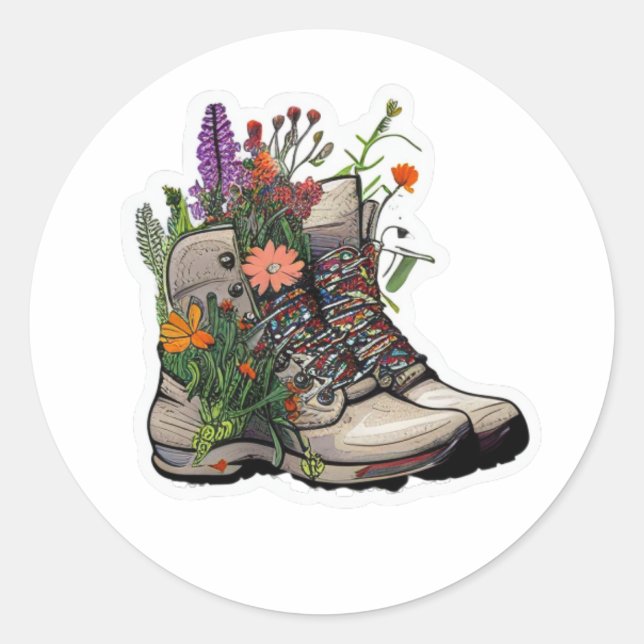 Wildblume Wanderboot: Natur mit Freiheit erkunden Runder Aufkleber (Vorderseite)