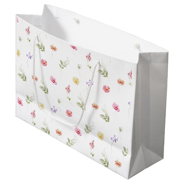 Wildblume Wasserfarbe Babydusche Große Geschenktüte (Vorderseite Schrägansicht)