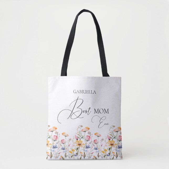 Wildblume Wasserfarbe Beste Mama je Tasche (Vorderseite)