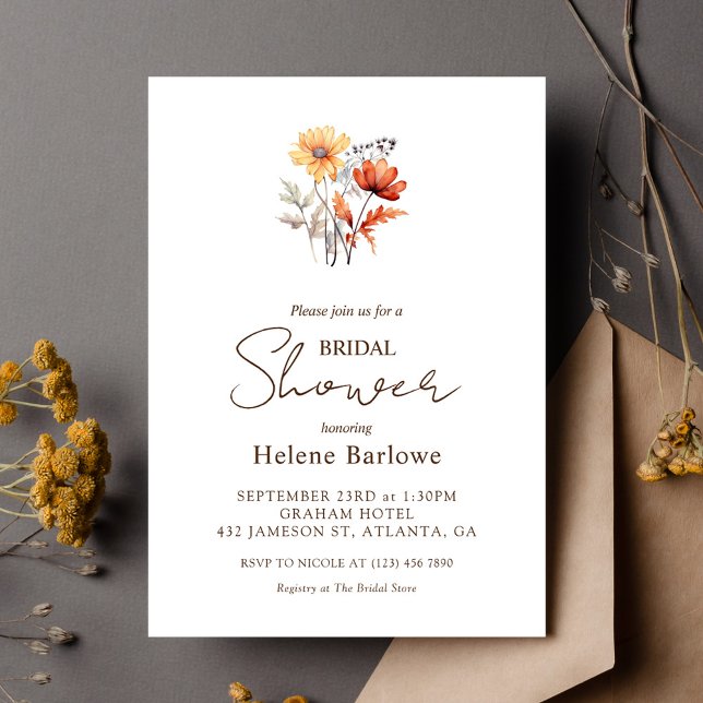 Wildblume Wasserfarbe Elegantes Brautparty Fall Einladung (Wildflower Watercolor Elegant Fall Bridal Shower Invitation)