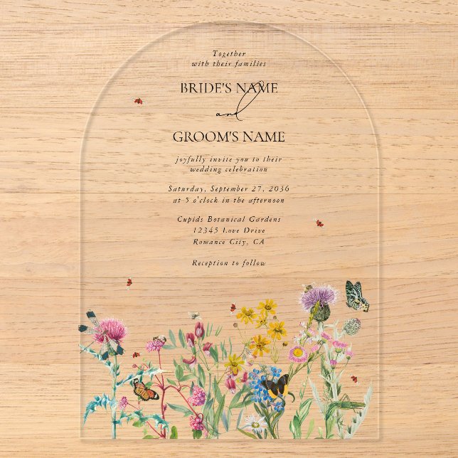 Wildblume Wasserfarbe Garten Klare Hochzeit Acryleinladungen (Vorderseite)