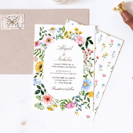 Wildblume Wasserfarbe Hochzeit Einladung Rustikal