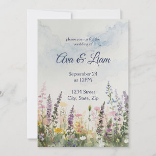 Wildblume Wasserfarbe   Rustic Boho Wedding Einladung