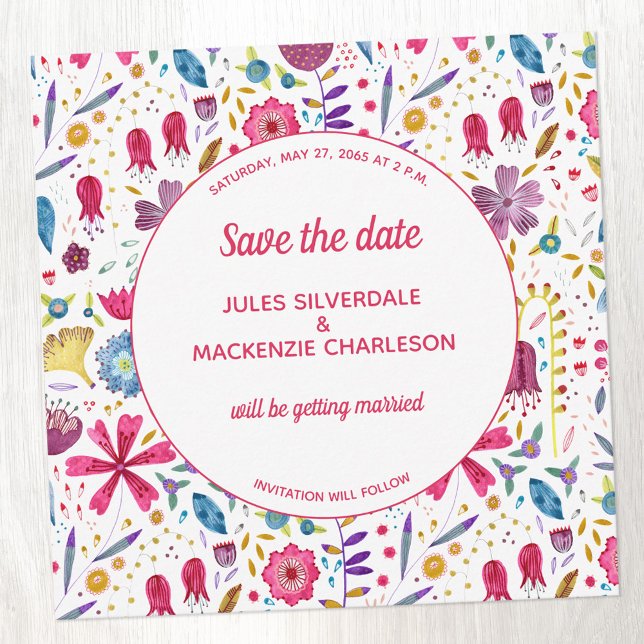 Wildblume Wasserfarbe Save the Date Einladung (Wildflower watercolor Save the Date card)