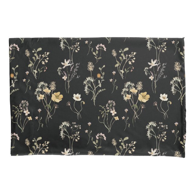 Wildblume Wasserfarbe Schwarz Botanisches Delikat Kissenbezug (Vorderseite)