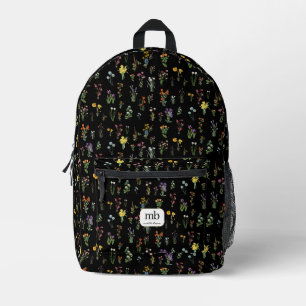 Wildblume Wasserfarbe Schwarzer Botanischer Flor Bedruckter Rucksack