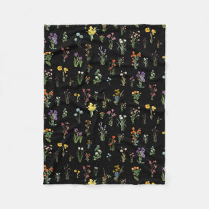 Wildblume Wasserfarbe Schwarzer Botanischer Flor Fleecedecke