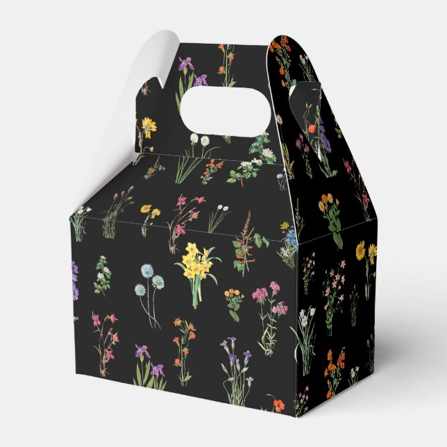 Wildblume Wasserfarbe Schwarzer Botanischer Flor Geschenkschachtel (Vorderseite)