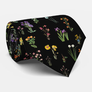 Wildblume Wasserfarbe Schwarzer Botanischer Flor Krawatte