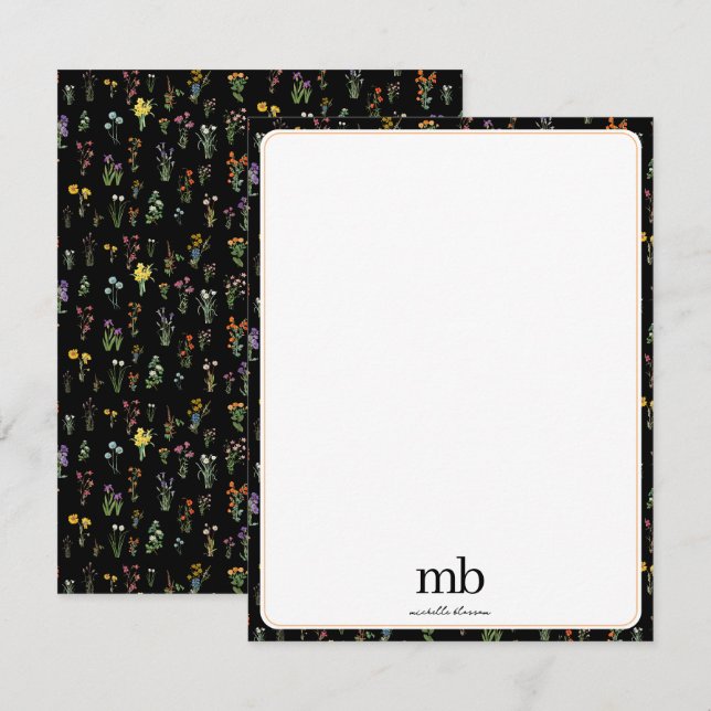 Wildblume Wasserfarbe Schwarzer Botanischer Flor Mitteilungskarte (Vorne/Hinten)