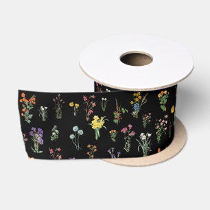 Wildblume Wasserfarbe Schwarzer Botanischer Flor Satinband
