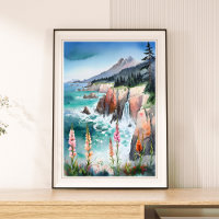 Wildblume Wasserfarbe Serene Küste Landschaft