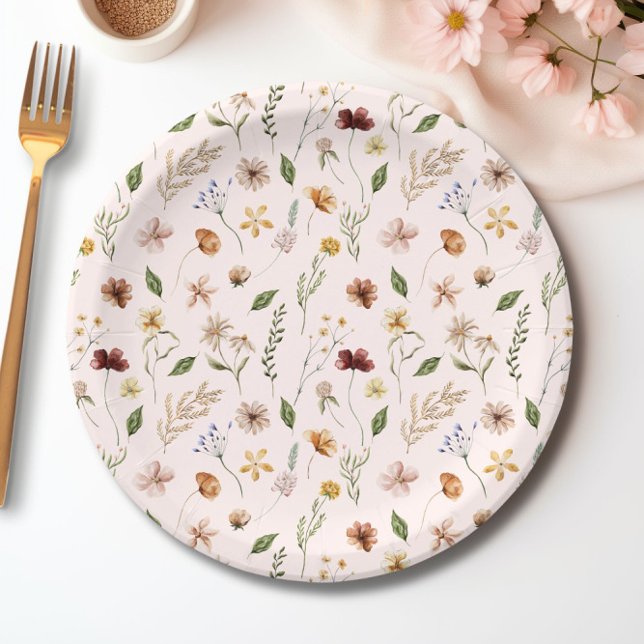 Wildblume Wasserfarben Blütendusche Pappteller (Wildflower Watercolor Floral Spring Baby Shower Paper Plates)