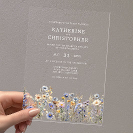 Wildblume Wasserfarben Elegant Dusty Blue Wedding Acryleinladungen