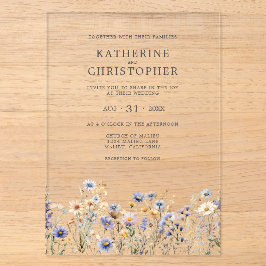 Wildblume Wasserfarben Elegant Dusty Blue Wedding Acryleinladungen