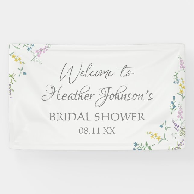 Wildblume Wasserfarben Elegantes Brautparty Banner (Horizontal)